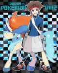  bad_id bad_pixiv_id brown_hair copyright_name gen_5_pokemon horn jacket keldeo kyouhei_(pokemon) open_mouth pokemon pokemon_(creature) pokemon_(game) pokemon_bw2 raglan_sleeves shadow shorts smile tetsu_(teppei) visor_cap 