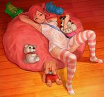  armpits breasts bunny crocodile crocodilian digimon digimon_world_re:digitize dog hetagaki lying navel nipples on_back panties pink_eyes pink_hair rindou_akiho see-through small_breasts solo striped striped_legwear striped_panties stuffed_animal stuffed_toy tanuki teddy_bear thighhighs twintails underwear wet wet_clothes 