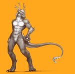  anthro antlers dragon hi_res horn male moodraw orange orange_background plain_background pose solo 