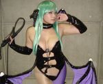  1girl aqua_hair asian bat_wings blue_eyes breasts capcom chouzuki_maryou cleavage cosplay demon_girl head_wings large_breasts lowres monster_girl morrigan_aensland morrigan_aensland_(cosplay) photo plump solo succubus thick_thighs vampire_(game) wide_hips wings 