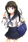  :o bad_id bad_pixiv_id bag black_hair blush brown_hair chitanda_eru holding hyouka long_hair purple_eyes school_uniform serafuku simple_background skirt solo unya_(unya-unya) white_background 