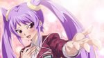  blush fujiwara_yukino lazward long_hair purple_hair red_eyes school_uniform smile sparkle tag_force twintails yuu-gi-ou yuu-gi-ou_5d's yuu-gi-ou_gx yuu-gi-ou_gx_tag_force 