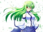  blush breasts detached_sleeves frog_hair_ornament green_hair hair_ornament kochiya_sanae large_breasts leaf long_hair osashin_(osada) revision sleeves_past_wrists snake solo touhou yellow_eyes 