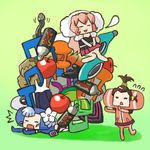  apple bad_id bad_pixiv_id chair fin_e_ld_si_laffinty food fruit jacket katamari_damacy kyouno_madoka muginami multiple_girls one-piece_swimsuit parody rinne_no_lagrange swimsuit topknot toriny track_jacket 