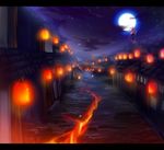  building cloud former_capital full_moon hoshiguma_yuugi lantern letterboxed molten_rock moon moonlight mountain night night_sky path road scenery sky solo star_(sky) starry_sky touhou yukiiri 