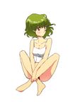  bad_id bad_pixiv_id bare_shoulders barefoot blush camisole collarbone crossed_legs green_hair kazami_yuuka non_(z-art) panties red_eyes red_panties short_hair simple_background sitting solo touhou underwear underwear_only white_background 