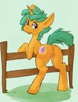  applecorn blush butt crossgender cub cutie_mark equine female feral freckles friendship_is_magic green_hair hair horn horse looking_back mammal my_little_pony pony pussy seth-iova snail snails_(mlp) solo unicorn young 