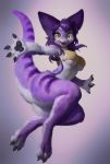  2019 anthro bottomless breasts butt clothed clothing digital_media_(artwork) digital_painting_(artwork) female fur hair hi_res looking_at_viewer open_mouth purple_fur purple_hair solo stripes thick_thighs tsukiyo under_boob unknown_species veramundis wide_hips yellow_eyes 