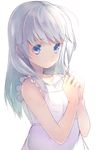  blue_eyes borrowed_character dress eclipse_(tachibana_tsukasa) hands_together long_hair original own_hands_together silver_hair simple_background sketch sleeveless sleeveless_dress smile solo upper_body white_background yuraiko 
