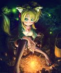  animal_ears blonde_hair dog_days fox_ears fox_tail green_eyes highres japanese_clothes solo tail thighhighs trunkdiary yukikaze_panettone 
