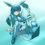  blue blue_hair gen_4_pokemon glaceon kuromiya long_hair looking_at_viewer moemon personification pokemon pokemon_(creature) smile 