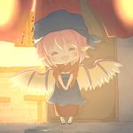  =_= alternate_costume alternate_headwear animal_ears bird_wings blush closed_eyes head_scarf japanese_clothes long_sleeves lowres md5_mismatch mystia_lorelei na okamisty open_mouth pink_hair short_hair solo standing touhou wide_sleeves wings 
