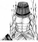  abs bucket chest genderswap genderswap_(ftm) greyscale kisume kubozuka_pikurou lowres male_focus monochrome muscle solo sword touhou veins weapon 