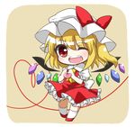  ascot blonde_hair chibi fang flandre_scarlet hat hat_ribbon heart one_eye_closed open_mouth puffy_sleeves red_eyes ribbon short_hair short_sleeves solo touhou wings yukine 