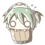  aoblue blush bucket flying_sweatdrops green_hair hair_bobbles hair_ornament in_bucket in_container kisume lowres o_o open_mouth short_hair solo touhou twintails white_background 
