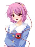  bad_id bad_pixiv_id black_eyes blush collarbone hairband heart komeiji_satori onsen_tamago_(nurumayu_onsen) open_mouth pink_hair red_eyes short_hair solo third_eye touhou transparent_background 