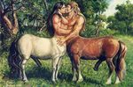  equine erection eyes_closed forest gay grass human kissing male mammal marc_debauch nipples penis taur tree wood 