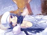  amarisu bad_id bad_pixiv_id bunny dress fox hat lying original purple_eyes purple_hair scarf snow snowing solo 