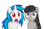  female feral friendship_is_magic hair horn horse looking_at_viewer mammal my_little_pony octavia_(mlp) open_mouth pony purple_eyes red_eyes surprise two_tone_hair unicorn vinyl_scratch_(mlp) 