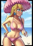  andre_parsa beach bikini blonde_hair blue_eyes breasts large_breasts mario_(series) princess_peach super_mario_bros. swimsuit umbrella 
