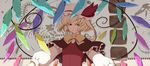  blonde_hair capelet flandre_scarlet hat hat_ribbon outstretched_arms red_eyes ribbon sakuraba_yuuki side_ponytail smile solo touhou wings 