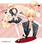  alcohol alternate_costume blonde_hair bracelet casual crossdressing cup drinking_glass enmaided fate/stay_night fate/zero fate_(series) finger_to_mouth gilgamesh jewelry kemeko_(artist) maid maid_headdress male_focus necklace parfait red_eyes thighhighs white_legwear wine wine_glass 