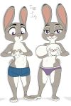  2018 akiric anthro bedroom_eyes big_breasts boxer_briefs breast_size_difference breasts camel_toe clothed clothing dipstick_ears disney duo english_text fan_character female fur grey_fur half-closed_eyes hand_heart happy huge_breasts judy_hopps juggy_topps lagomorph looking_at_viewer mammal multicolored_fur naughty_face nipples oppai_heart panties pink_nipples pink_nose plump_camel_toe purple_eyes rabbit seductive simple_background small_breasts smile standing text topless underwear white_background white_fur zootopia 