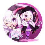  ;d animal_ears chibi heart heart-shaped_pupils hood hooded_jacket jacket looking_at_viewer mami_(sweetcandy) one_eye_closed open_mouth purple_eyes purple_hair skirt smile solo symbol-shaped_pupils vocaloid voiceroid yuzuki_yukari 