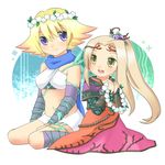  blonde_hair blue_eyes dress eleka kid_icarus kid_icarus_uprising long_hair looking_at_viewer multiple_girls nachure nintendo open_mouth phosphora short_hair smile vines viridi yellow_eyes 