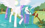  best_pony cutie_mark equine female feral friendship_is_magic hair hi_res horn horse killryde lake mammal multi-colored_hair my_little_pony pony princess princess_celestia_(mlp) royalty sun wet winged_unicorn wings 