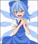  ahoge bad_id bad_pixiv_id blue_eyes blue_hair bow cirno hair_bow ice ice_wings marker_(medium) open_mouth puffy_sleeves s-syogo shikishi short_hair short_sleeves solo touhou traditional_media wings 