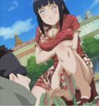  1girl aburame_shino breast_lift breasts china_dress chinese_clothes cleavage_cutout dress highres hyuuga_hinata large_breasts naruto naruto_(series) naruto_shippuuden screencap stitched third-party_edit 