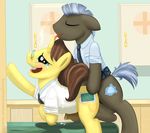  anal anal_penetration balls blue_hair brown_hair cum cutie_mark doctor_stable_(mlp) eyewear friendship_is_magic gay glasses hair horsecock licking male my_little_pony open_mouth penetration penis sex tongue uniform vigilance_(mlp) 