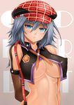  alisa_ilinichina_amiella arms_behind_back bad_id bad_pixiv_id bare_shoulders breasts covered_nipples elbow_gloves gloves god_eater god_eater_burst hat highres large_breasts oni-noboru revision short_hair silver_hair solo upper_body 