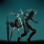  artist_request barefoot dance_in_the_vampire_bund kaburagi_akira mina_tepes sword twintails werewolf 