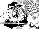  apron braid greyscale hat holding kirisame_marisa looking_at_viewer luft monochrome puffy_short_sleeves puffy_sleeves short_sleeves single_braid skirt solo star touhou vest waist_apron witch_hat 