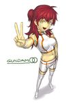  gundam gundam_00 k+ nena_trinity red_hair solo thighhighs v yellow_eyes 