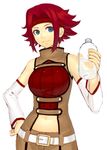  bare_shoulders blue_eyes bottle code_geass detached_sleeves headband k+ kallen_stadtfeld red_hair sleeveless sleeveless_turtleneck solo turtleneck water_bottle 