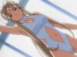  aa_megami-sama belldandy breasts casual_one-piece_swimsuit facial_mark forehead_mark large_breasts long_hair navel one-piece_swimsuit screencap solo stitched swimsuit third-party_edit very_long_hair 