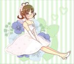  ahoge akizuki_ritsuko bad_id bad_pixiv_id braid bride brown_eyes brown_hair dress elbow_gloves glasses gloves idolmaster idolmaster_(classic) idolmaster_live_for_you! pinkmm solo twin_braids wedding_dress 