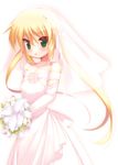  blonde_hair bouquet bridal_veil bride dress flower green_eyes hair_ribbon hayate_no_gotoku! highres hoppege long_hair ribbon sanzen'in_nagi solo twintails veil wedding_dress 