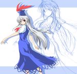  from_behind hat kamishirasawa_keine long_hair looking_back ribbon sketch solo tanaka_ginji touhou white_hair 