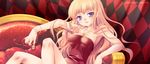  alto_seneka blonde_hair blue_eyes checkered earrings jewelry long_hair macross macross_frontier sheryl_nome sitting solo 