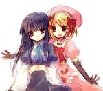  blonde_hair blue_hair frederica_bernkastel hat lambdadelta lowres multiple_girls orange_eyes pink_hat purple_eyes sketch suzushiro_kurumi umineko_no_naku_koro_ni 