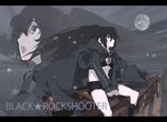  bad_id bad_pixiv_id black_hair black_rock_shooter black_rock_shooter_(character) blue_eyes long_hair midriff moon neemui shorts twintails 