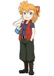  :3 bad_id bad_pixiv_id bag belt blonde_hair blue_eyes blush boots dr._slump face highres kimidori_akane oomori_harusame orange_hair ponytail short_hair smile solo 