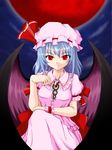  bat_wings blue_hair brave_(pixiv) moon red_eyes red_moon remilia_scarlet solo touhou wings wrist_cuffs 