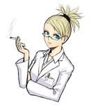  blonde_hair blue_eyes cigarette copyright_request doctor glasses k+ name_tag solo 