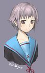  bangs k+ kita_high_school_uniform nagato_yuki purple_eyes purple_hair school_uniform short_hair solo suzumiya_haruhi_no_yuuutsu 