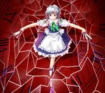  between_fingers braid izayoi_sakuya knife maid ribbon short_hair solo touhou yuran_(kuen-hien) 